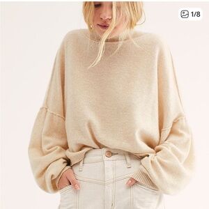 Free People 100% Cashmere Cream 'So Low So High' Mock Neck Sweater